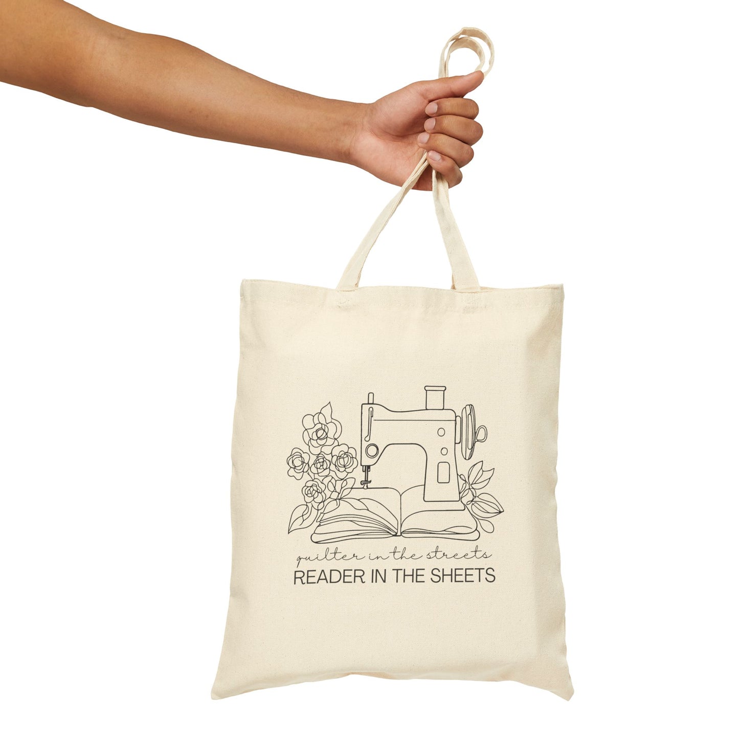 Reader in the Sheets Cotton Canvas Tote Bag - Perfect for Book Lovers and Sewing Enthusiasts