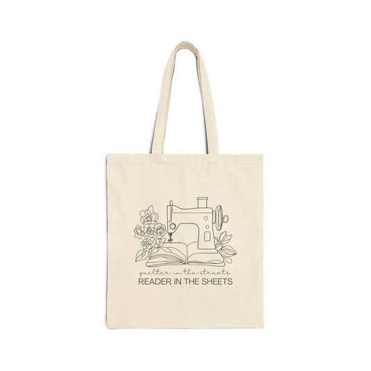 Reader in the Sheets Cotton Canvas Tote Bag - Perfect for Book Lovers and Sewing Enthusiasts